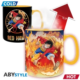 ONE PIECE - Hőre változó bögre - 460 ml - Luffy & Sabo-card bo