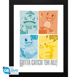 POKEMON - Keretezett nyomat "Pikachu & Kanto Starters" (30x40)