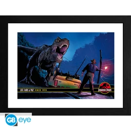 JURASSIC PARK - Keretezett nyomat "Alan Grant vs T-Rex" (30x40)