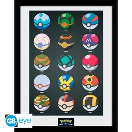 POKEMON - Keretezett nyomat "Pokeballs" (30x40)