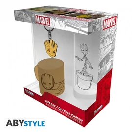 MARVEL Groot ajándékkészlet csomag üveg pohár 290ml + kulcstartó + Mini kerámia bögre 110 ml &quot;Groot&quot;