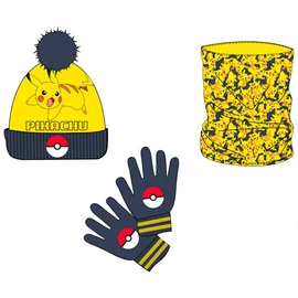 Pokemon Pikachu csősál, sapka és kesztyű szett