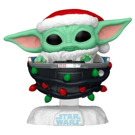 Star Wars Grogu mikulássapkában, bölcsőben POP figura