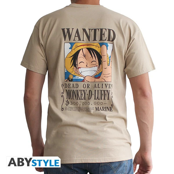 ONE PIECE - Póló unisex sand - Vintage Wanted Luffy