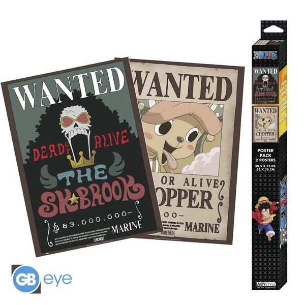 ONE PIECE - Szett 2 Poszterek Chibi 52x38 - Wanted Chopper & Brook