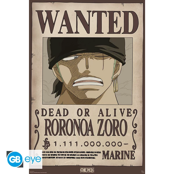 ONE PIECE - Poszter Maxi 91.5x61 FSC MIX - Wanted Zoro Wano