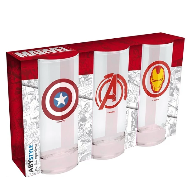 MARVEL Avengers Bosszúállók 3 db-os üvegpohár csomag 290 ml