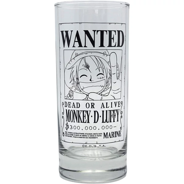 One Piece Luffy Wanted üvegpohár 290 ml