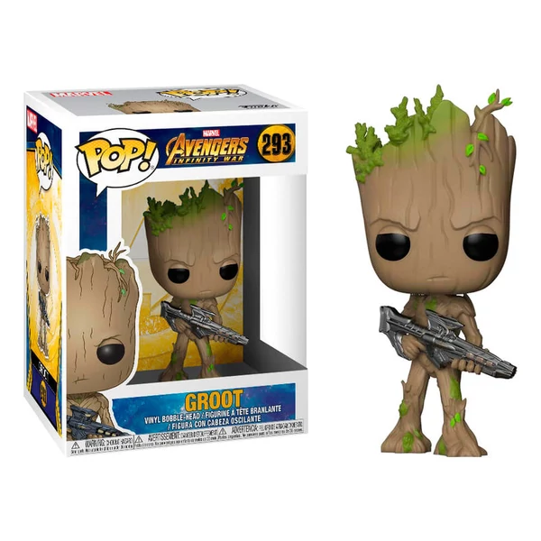 POP figura Marvel Bosszúállók Végtelen háború Teen Groot fegyverrel