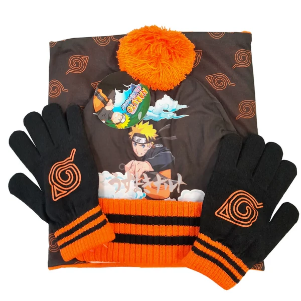 Naruto csősál, sapka és kesztyű szett