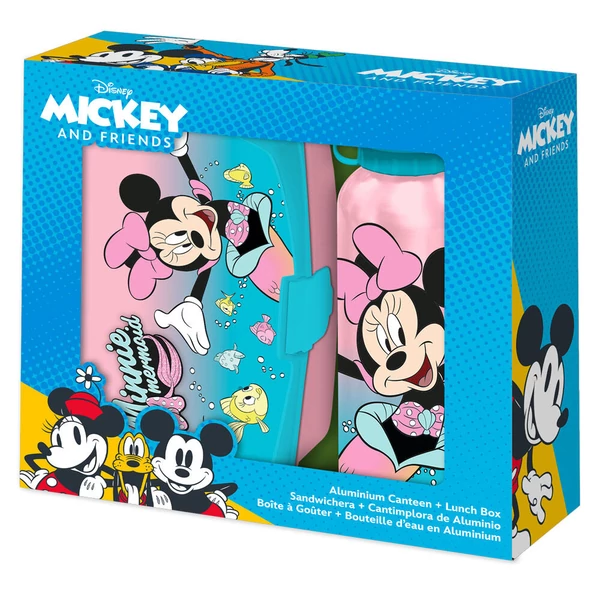 Disney Minnie egér uzsonnás doboz + alumínium kulacs készlet 500 ml