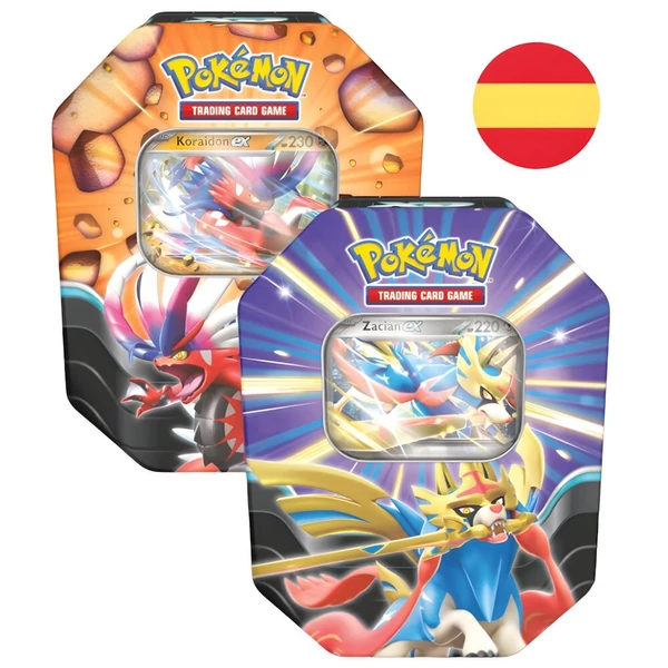 Spanyol Pokémon Zacian ex Koraidon ex fémdobozos kártyajáték