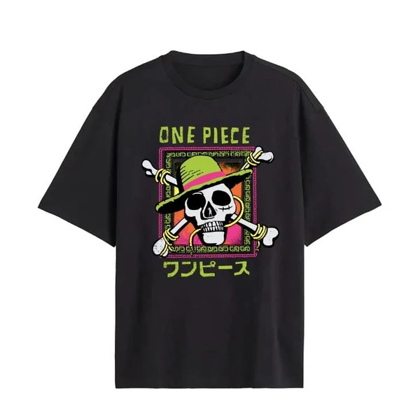 Cotton Division One Piece Zöld Japán Írásos Póló (Fekete, XL)